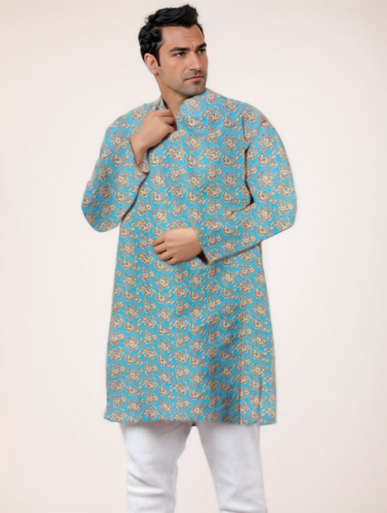 PREMIUM KURTA SKY BLUE GOLD